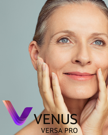 Middle aged woman with Venus Versa logo